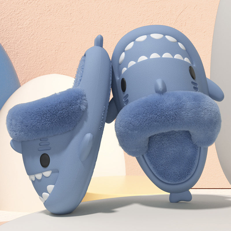 Fuzzy shark slippers with removable lining, view 7 - MRSLM