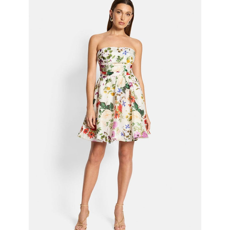 summer print halter sleeveless mini dress, view 4 - MRSLM