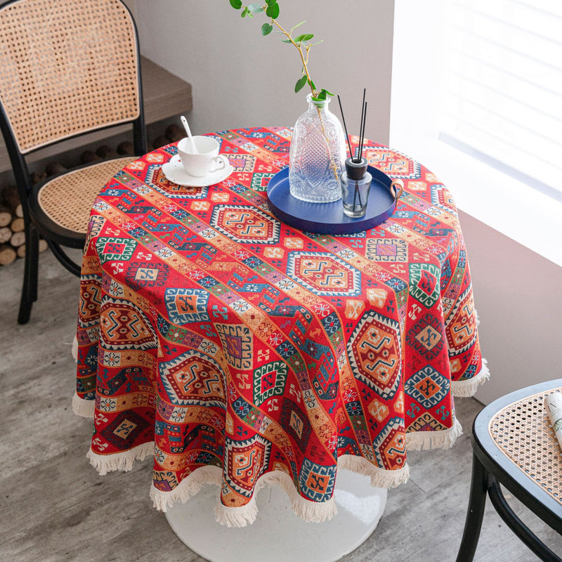 round jacquard red tablecloth, view 2 - MRSLM