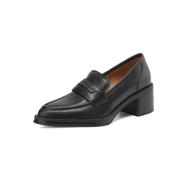 women's leather square heel pumps, view 2 - MRSLM