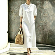 Women's puff sleeve stand collar straight dress, view 7 - MRSLM