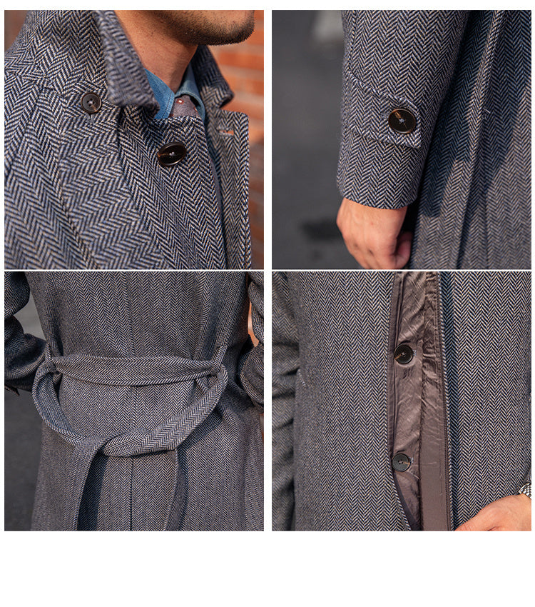 men's herringbone wool slim fit coat, view 8 - MRSLM