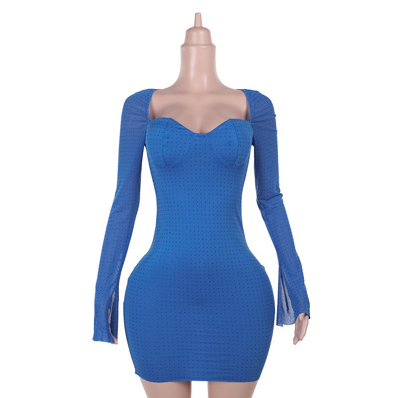 slim fit long sleeve narrow dress, view 6 - MRSLM