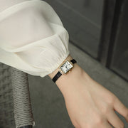 Women's rectangular leather strap antique watch, view 4 - MRSLM