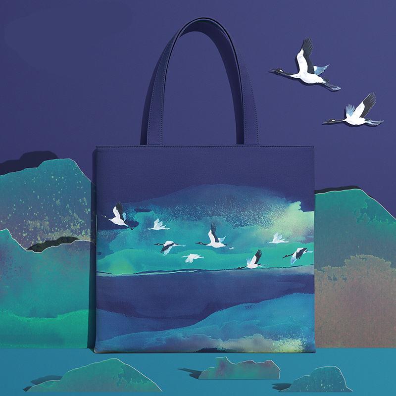 chinese style illustration shoulder tote bag, view 2 - MRSLM