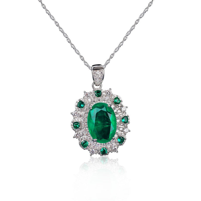 silver flower gemstone necklace, view 3 - MRSLM