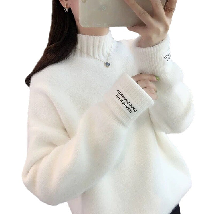 women's mock neck chenille knit sweater, view 2 - MRSLM