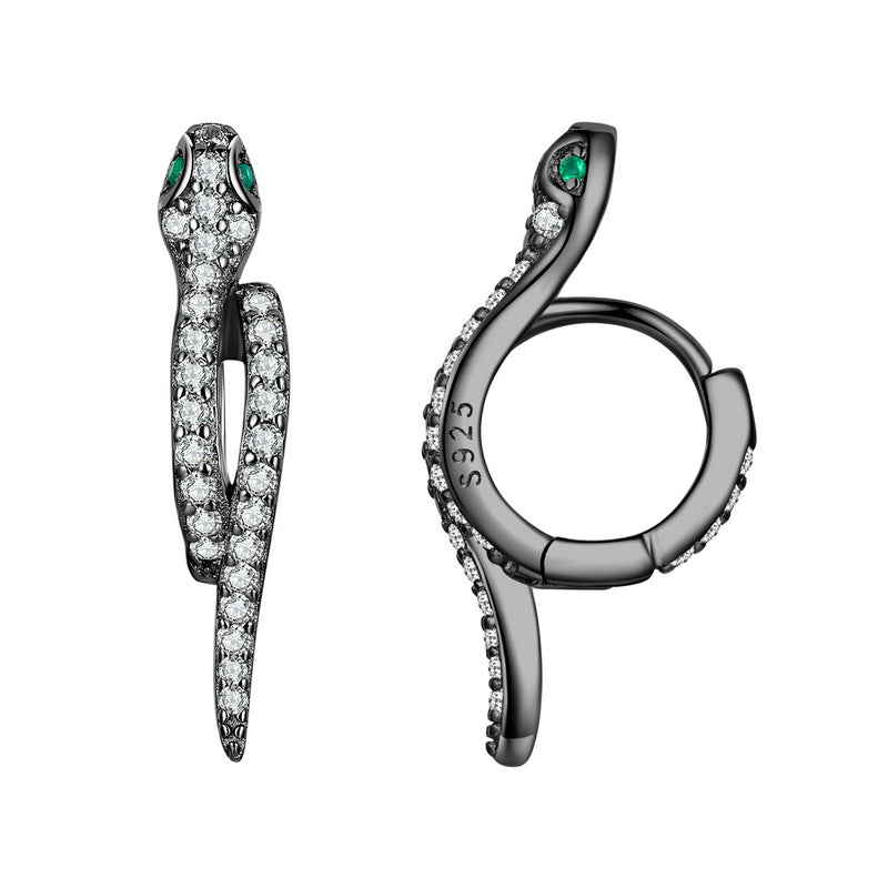 platinum plated zircon snake earrings, view 5 - MRSLM