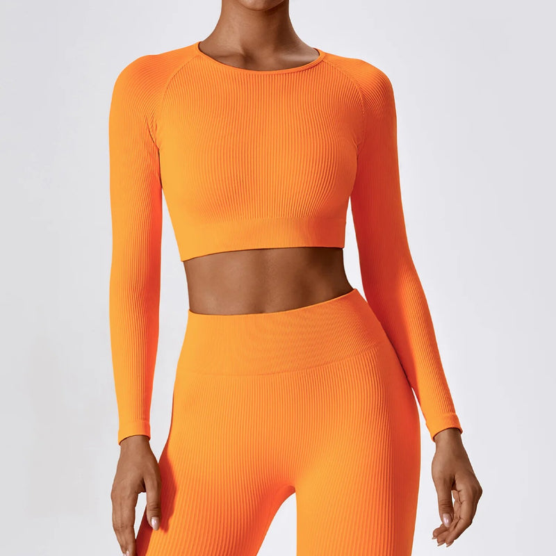 Women's ribbed long sleeve yoga crop top, view 4 - MRSLM