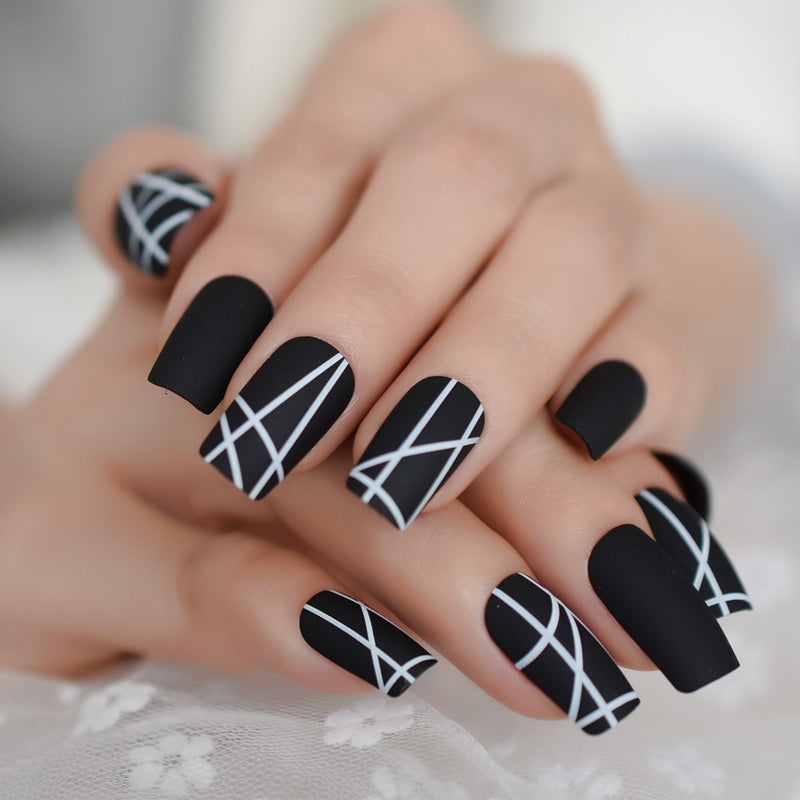 matt black medium square fake nails, view 6 - MRSLM