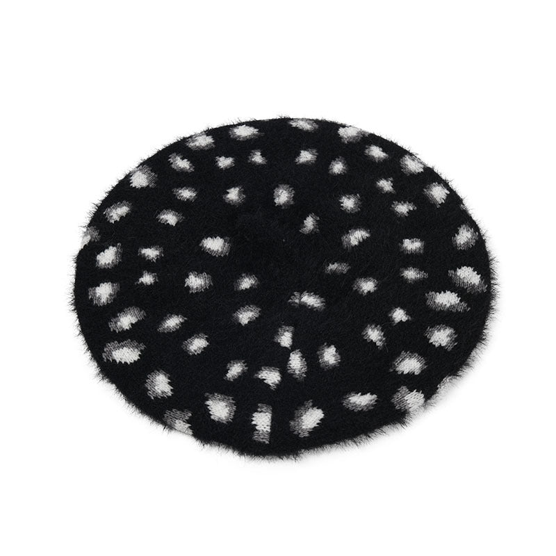 leopard knitted plush beret, view 3 - MRSLM