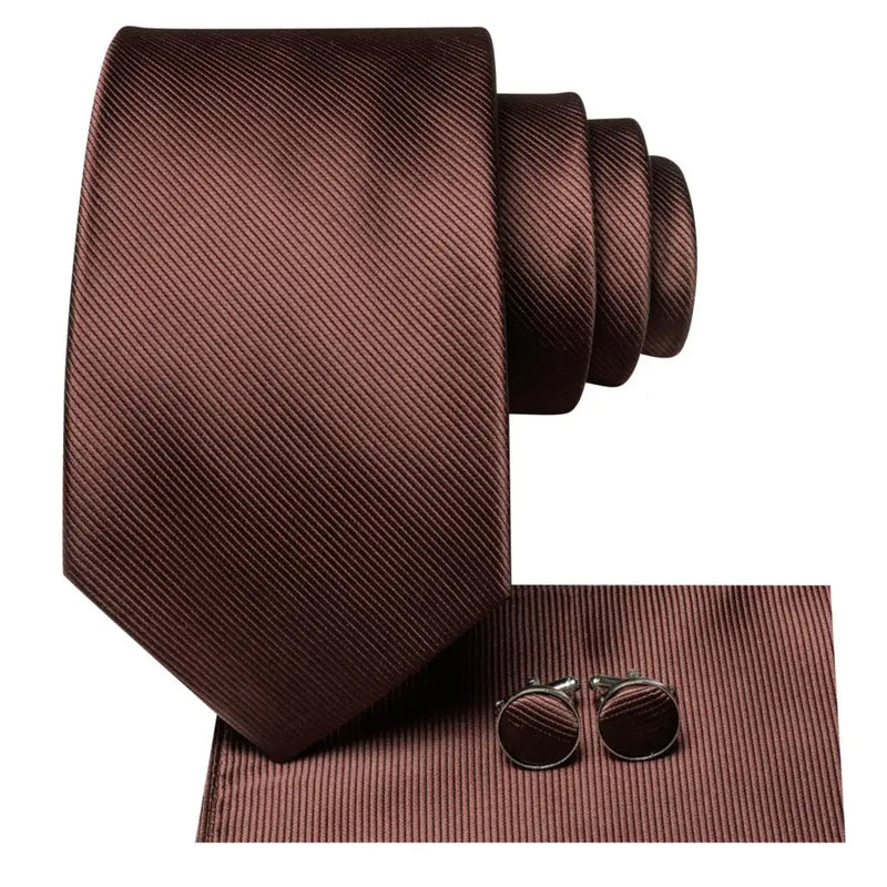Coffee brown silk tie set, view 4 - MRSLM