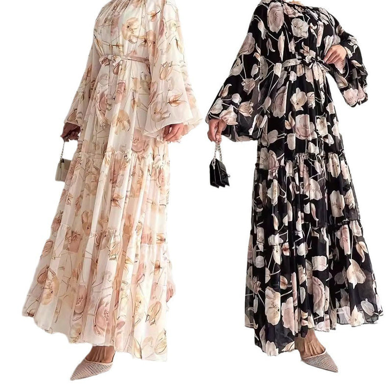 chiffon flower print long dress, view 7 - MRSLM