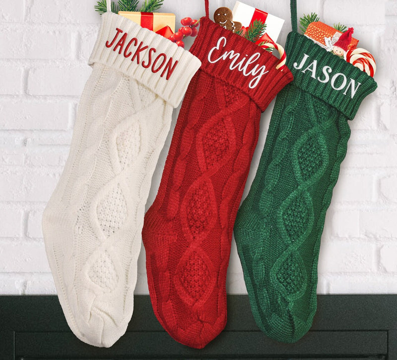 Cable knit Christmas stocking, view 5 - MRSLM