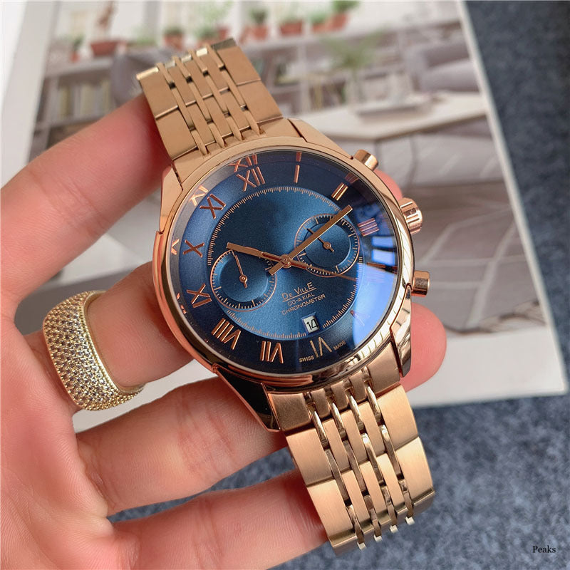 steel band five-hand calendar quartz watch, view 2 - MRSLM