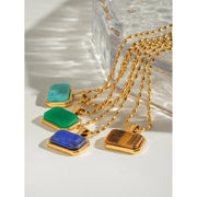 gold plated natural stone pendant necklace, view 7 - MRSLM