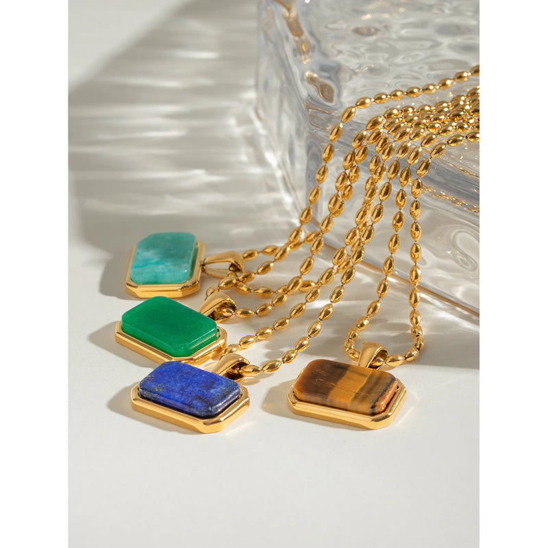 gold plated natural stone pendant necklace, view 7 - MRSLM