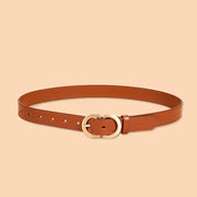 Women's cow leather belt with retro oval buckle, view 3 - MRSLM