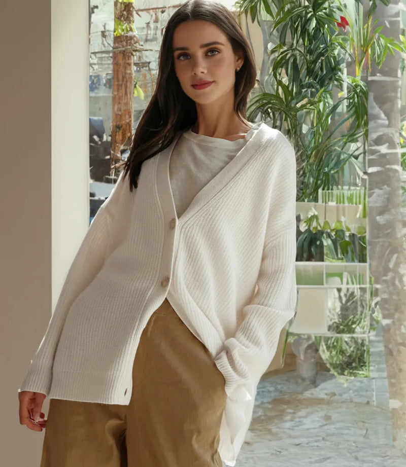 Women's relaxed V-neck knit cardigan, view 3 - MRSLM