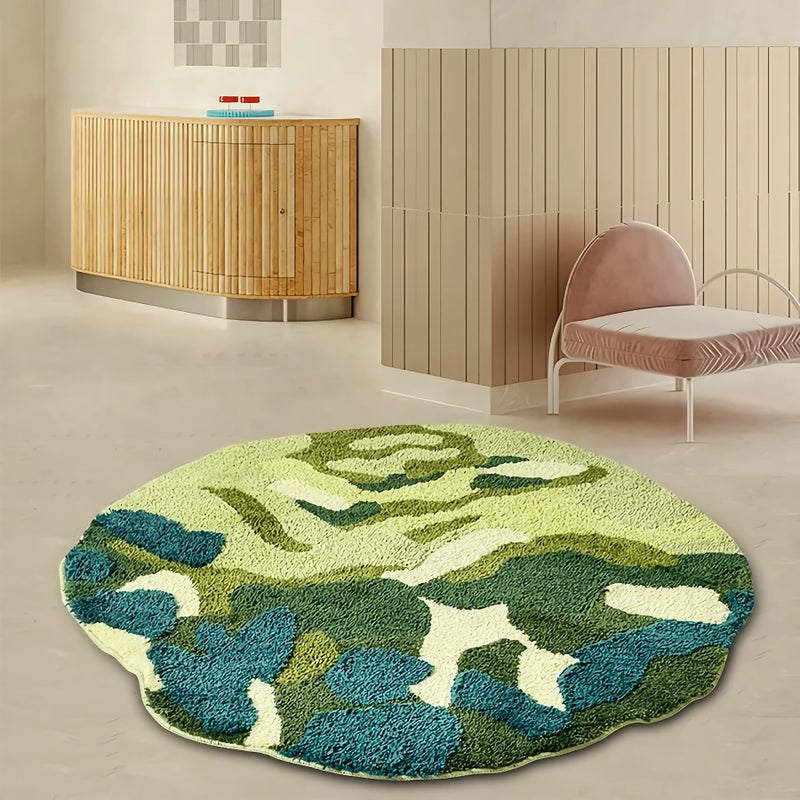 3d round green moss rug, view 4 - MRSLM