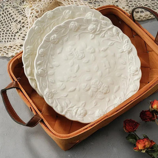 Embossed rose ceramic dessert plate - MRSLM