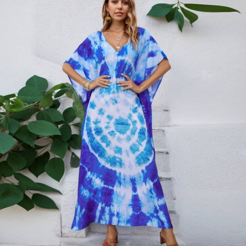 Blue print beach cover-up robe, view 2 - MRSLM