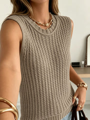 Women's sleeveless cable knit sweater vest, view 9 - MRSLM