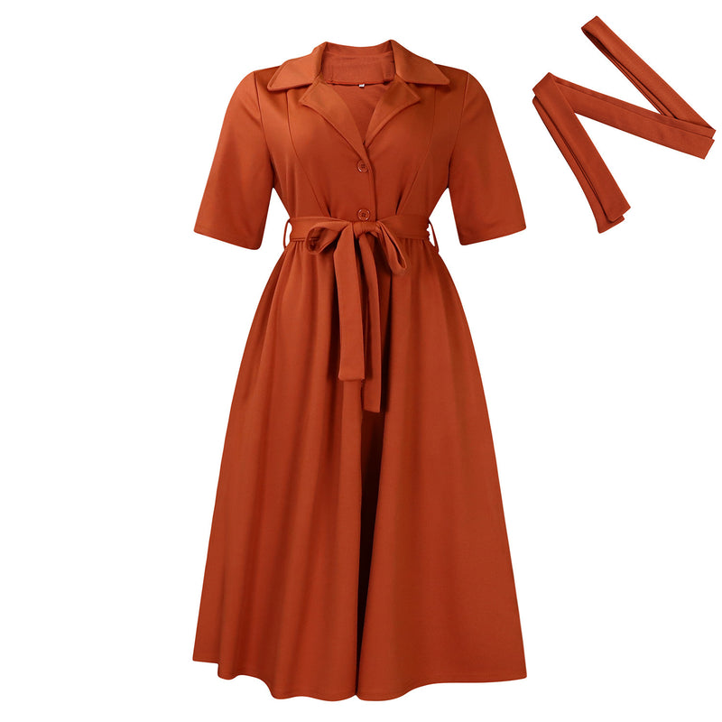 short sleeve suit collar dress, view 9 - MRSLM