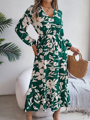flower print ruffled long sleeve chiffon dress, view 7 - MRSLM