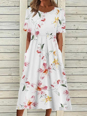 women's printed short sleeve dress, view 3 - MRSLM