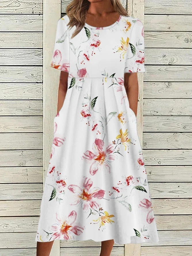 women's printed short sleeve dress, view 3 - MRSLM