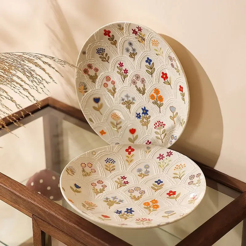 elegant floral ceramic plate, view 7 - MRSLM