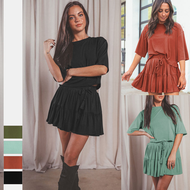 loose crew neck top and skirt set, view 7 - MRSLM