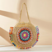bohemian round straw shoulder bag, view 2 - MRSLM