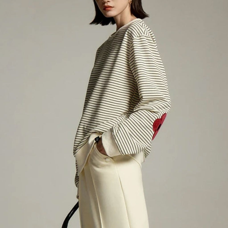 striped flower embroidery sweatshirt, view 5 - MRSLM