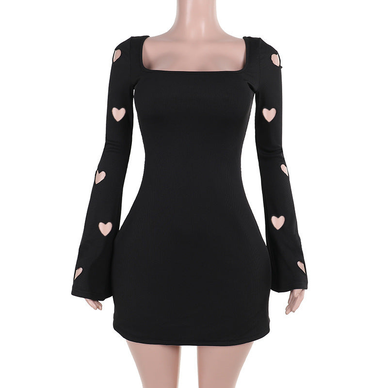 slim-fit knitted long sleeve dress, view 6 - MRSLM