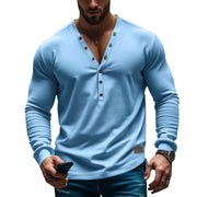 men's slim fit buttoned V-neck top, view 2 - MRSLM