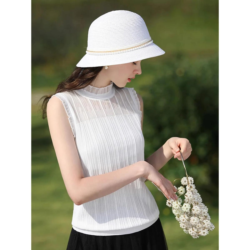 lace stand-up collar tank top, view 5 - MRSLM