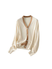 silk and wool blend v-neck cardigan, view 2 - MRSLM