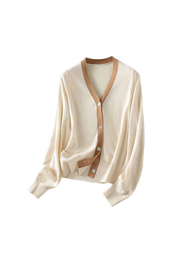 silk and wool blend v-neck cardigan, view 2 - MRSLM