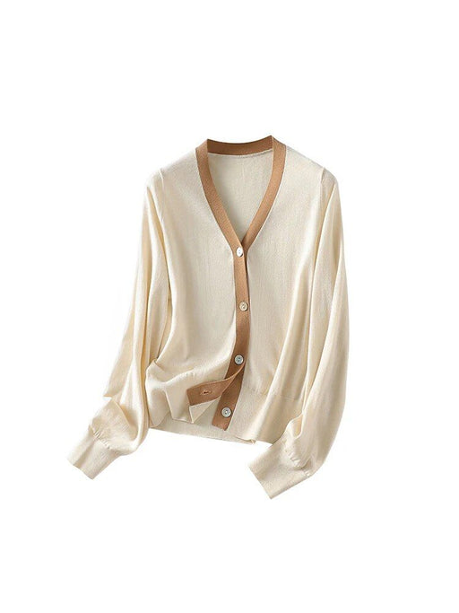 silk and wool blend v-neck cardigan, view 2 - MRSLM