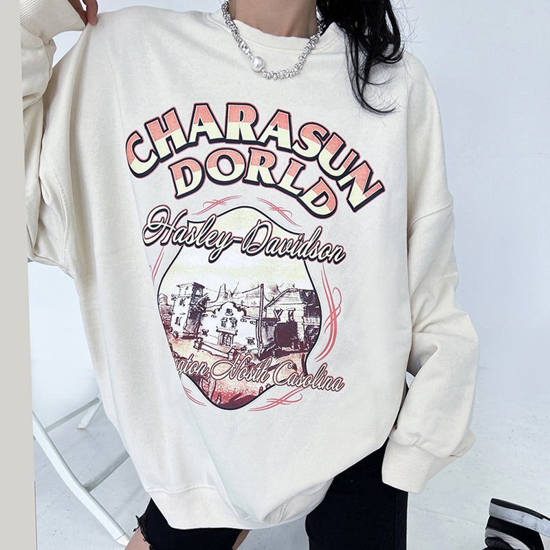 women's retro washed round neck sweater, view 5 - MRSLM