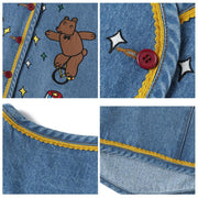 Denim vest jacket with cartoon graphic, view 7 - MRSLM