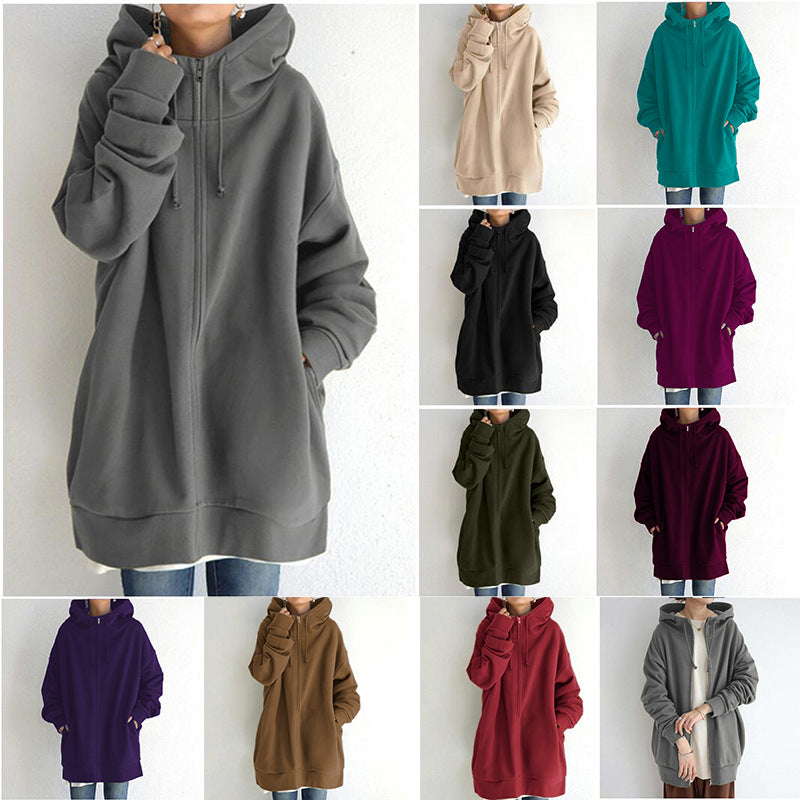 women's fuzzy full-zip long hoodie, view 2 - MRSLM
