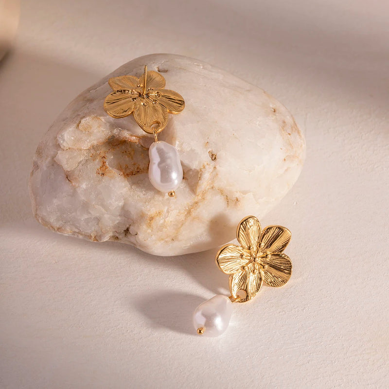 Floral pearl drop earrings, view 4 - MRSLM