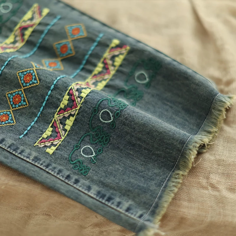 vintage embroidered wide-leg jeans, view 8 - MRSLM