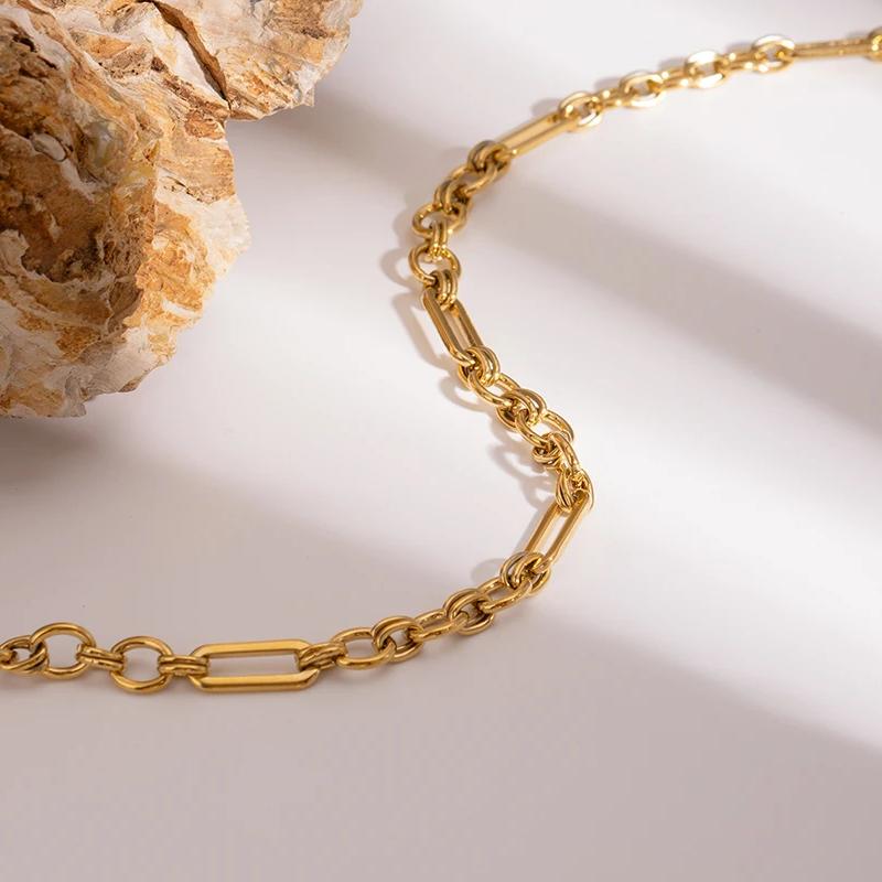 gold plated waterproof paperclip necklace, view 6 - MRSLM