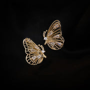 gold 3D butterfly earrings, view 4 - MRSLM