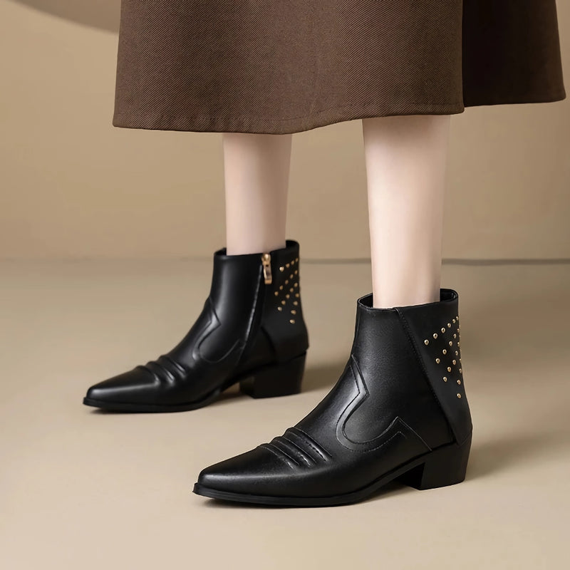 women's leather ankle boots side zipper, view 4 - MRSLM