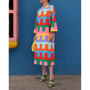 geometric print a-line dress, view 5 - MRSLM